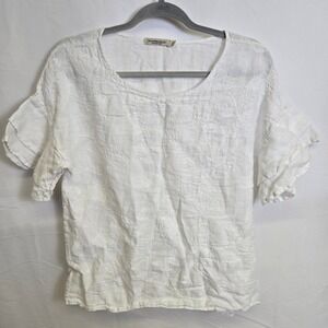 Valentina Naldi Short Sleeve 100% Linen Shirt, White, Made‎ in Italy, Size Small